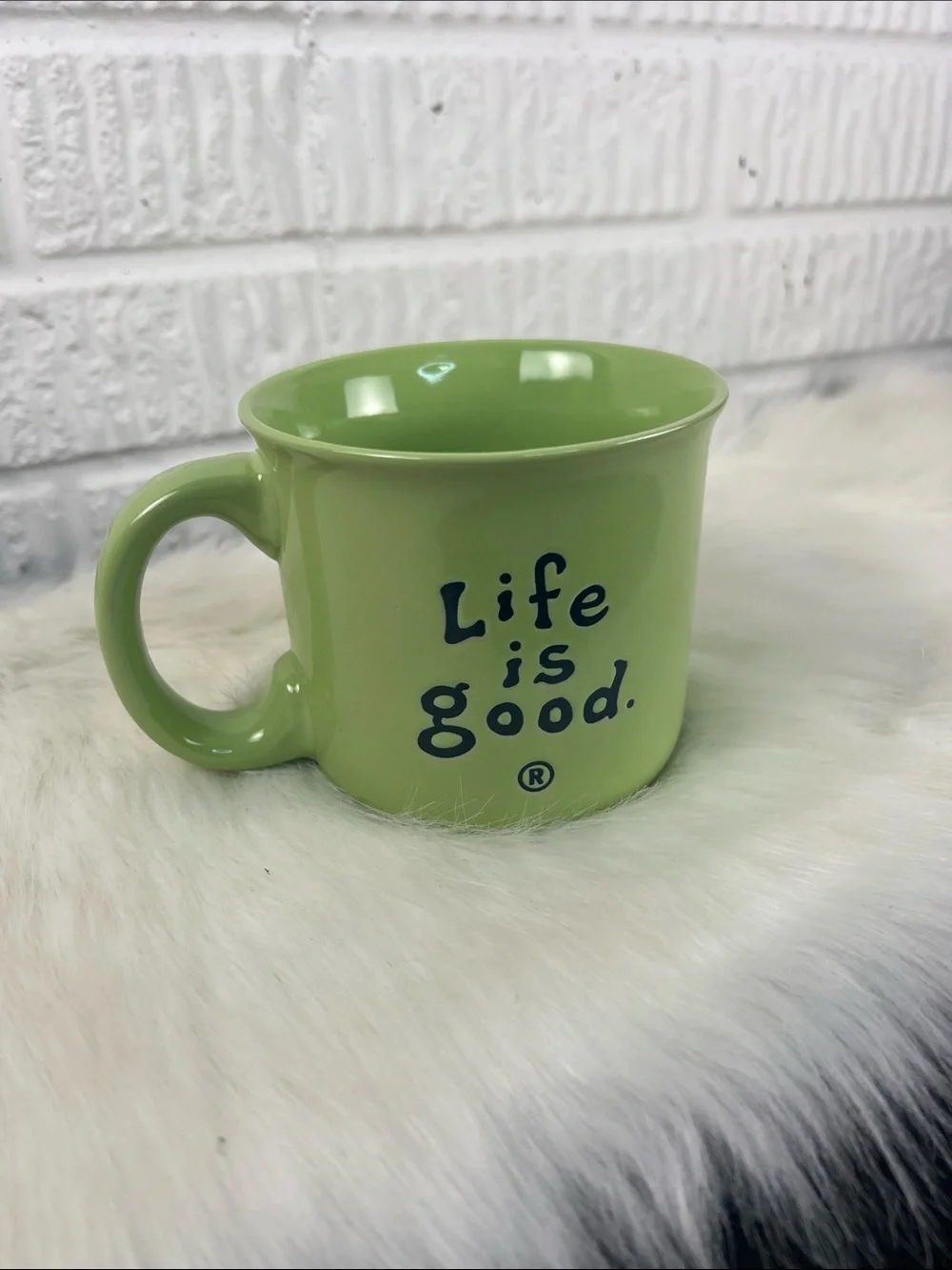 Life Is Good Lime Green Ceramic Mug with Navy Script